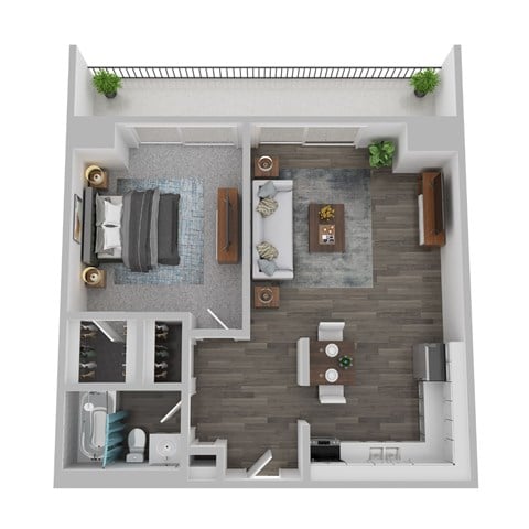 Floor plan for 1 bed, 1 bath, 685 sqft